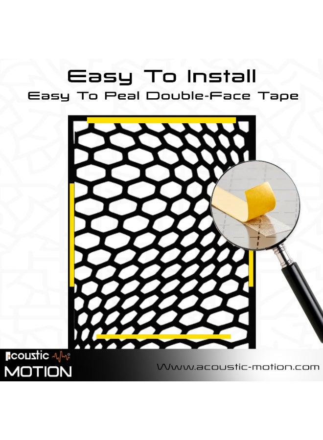 أكويستك موشان لوحات ديكور فنية جدارية خشبية من ACOUSTIC MOTION®، تصميم HIVORA مع شريط لاصق مزدوج الوجه، معلق على الحائط باللون الأسود الحديث للمنزل وغرفة المعيشة وغرفة النوم والمكتب والفندق، 25 × 50 × 0.5 سم، مجموعة مكونة من 4 قطع - Image 2